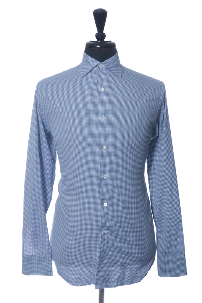 Canali Slate Blue Micro Check Dress Shirt