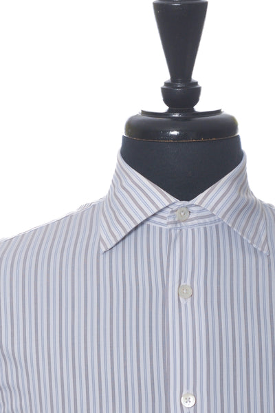 Canali Blue and Brown Striped Dress Shirt