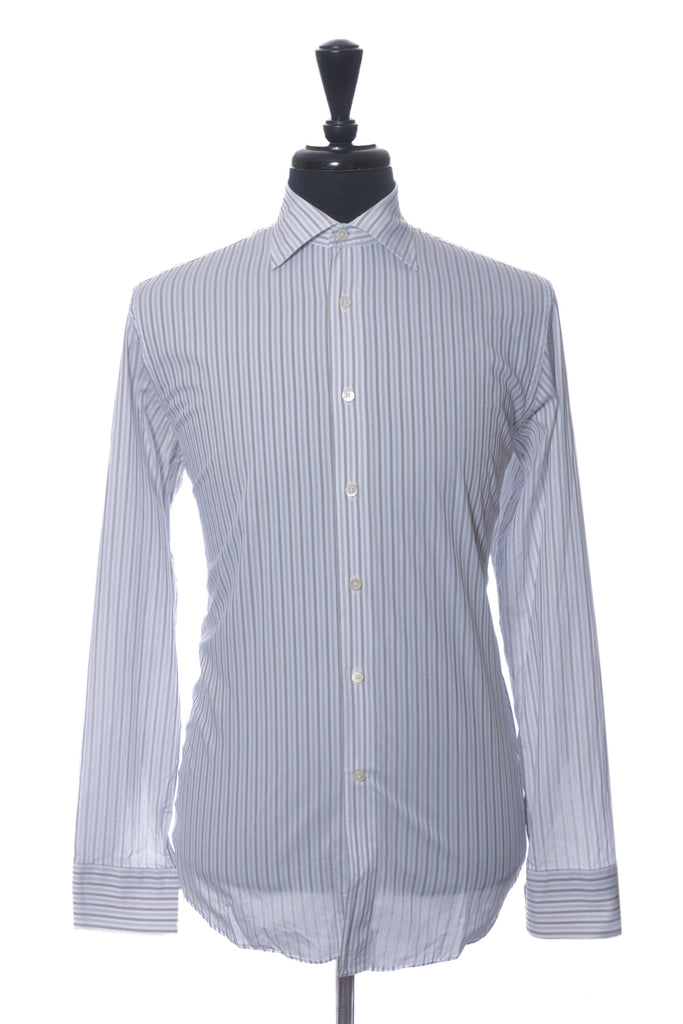Canali Blue and Brown Striped Dress Shirt