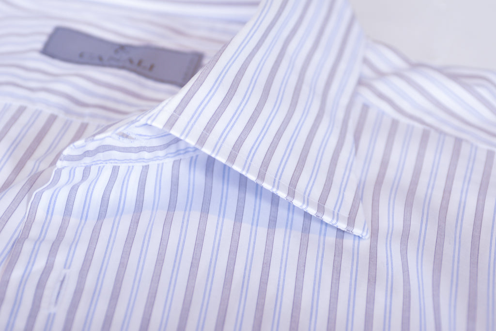 Canali Blue and Brown Striped Dress Shirt