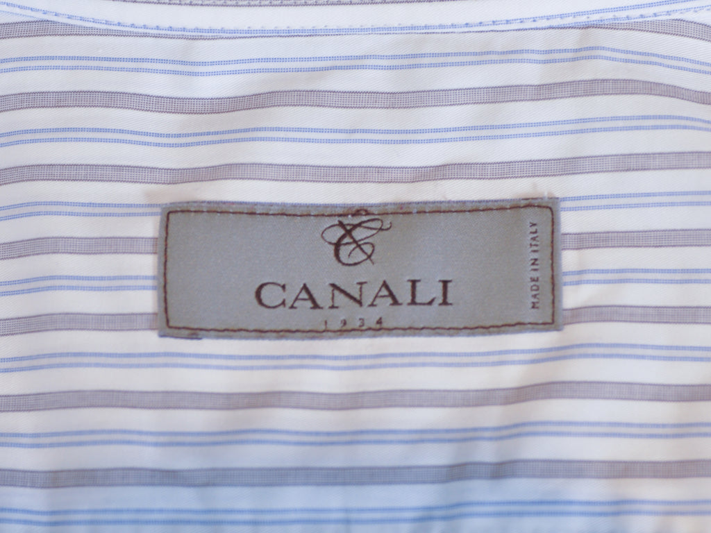 Canali Blue and Brown Striped Dress Shirt