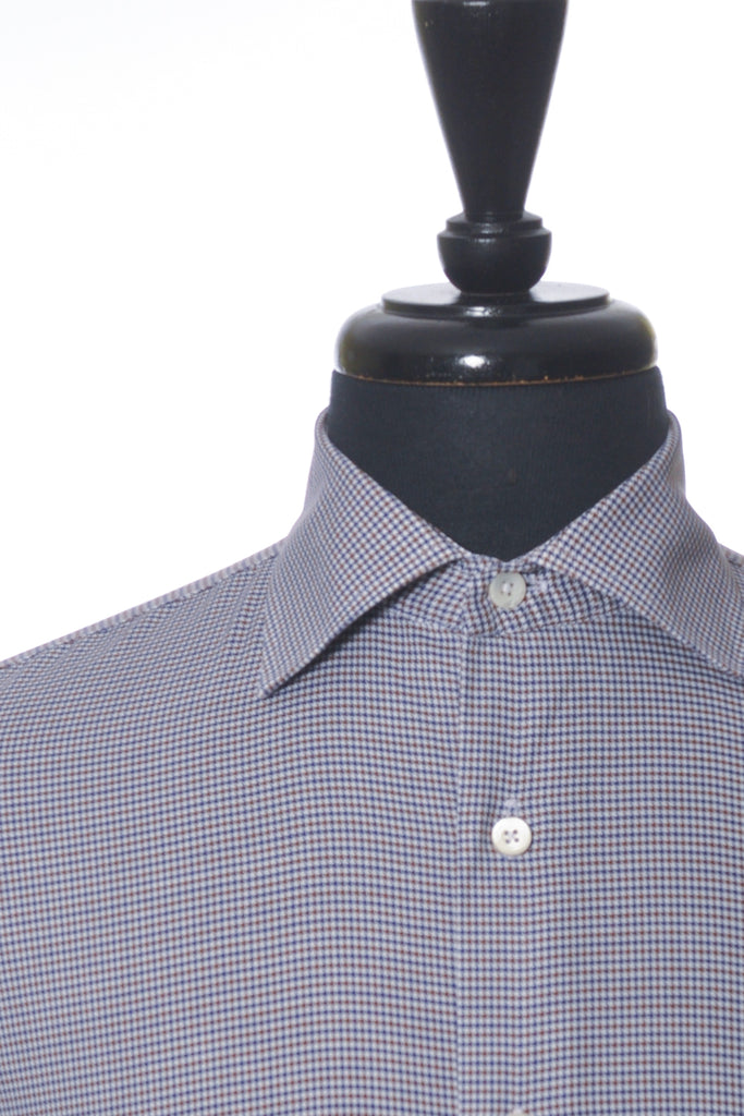 Canali Blue and Brown Houndstooth Dress Shirt