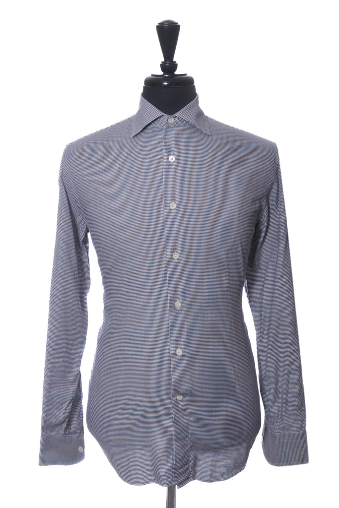 Canali Blue and Brown Houndstooth Dress Shirt