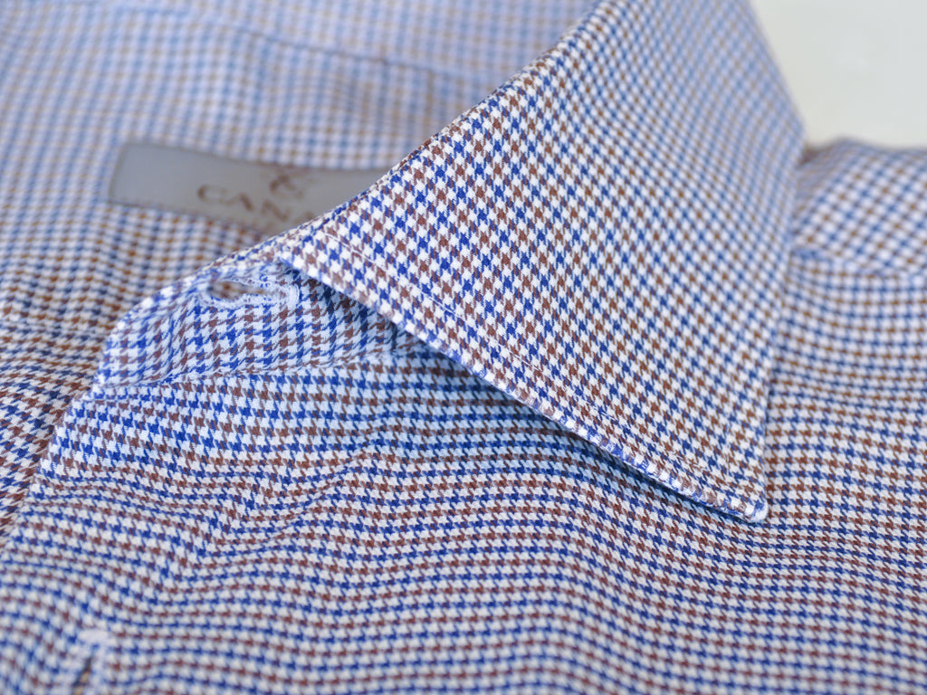 Canali Blue and Brown Houndstooth Dress Shirt