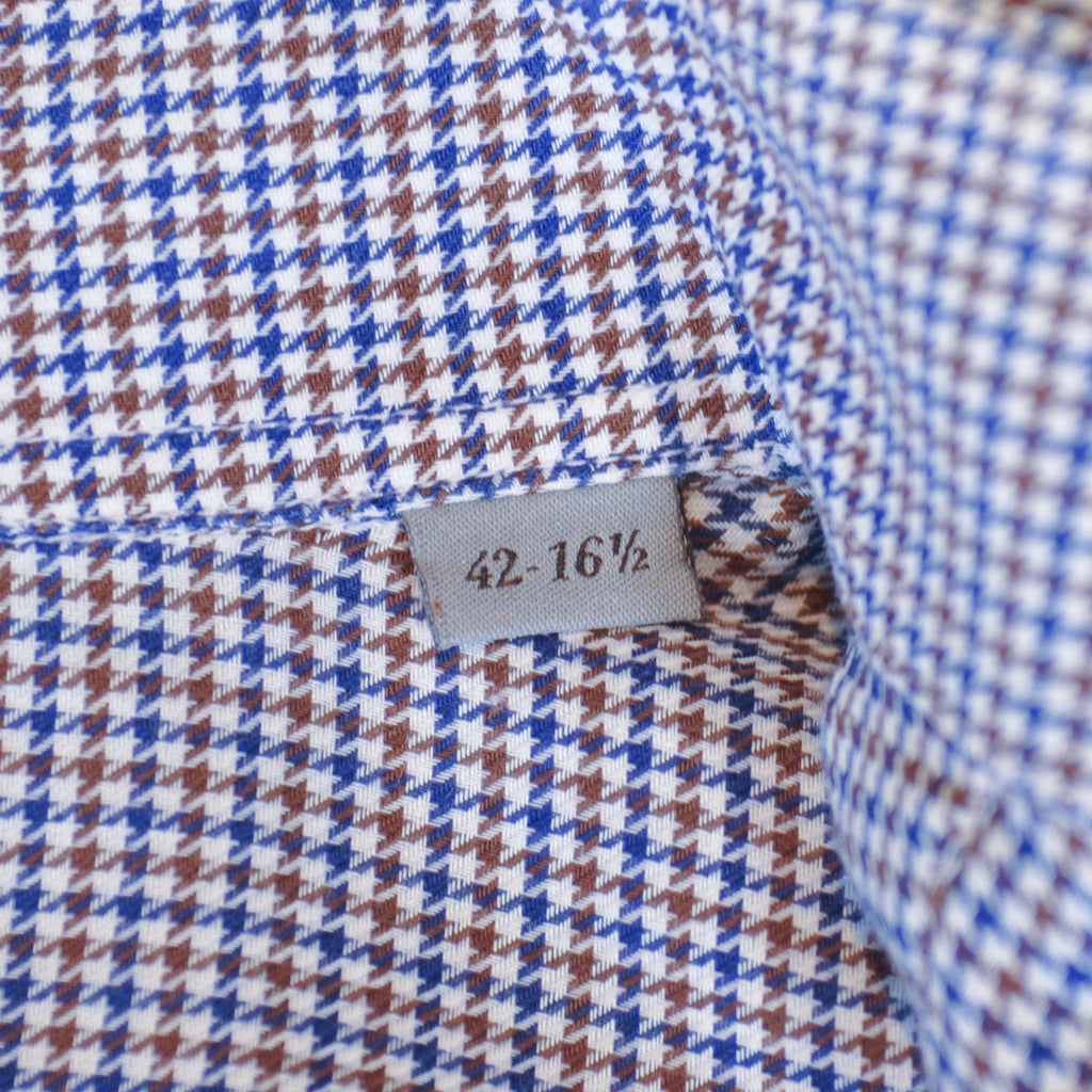 Canali Blue and Brown Houndstooth Dress Shirt