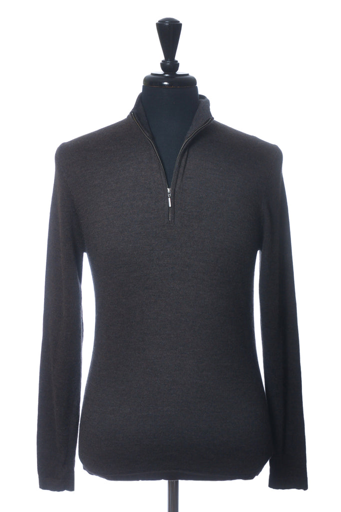 Patrick Assaraf Slate Brown Quarter Zip Sweater