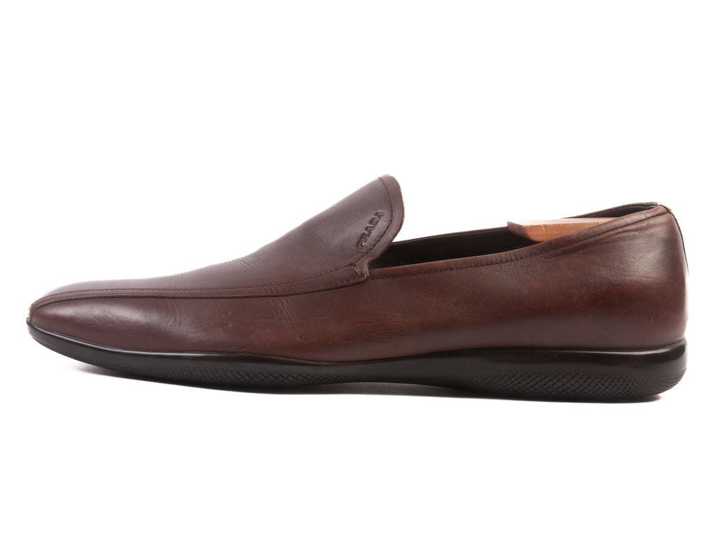 Prada Brown Leather Bicycle Toe Slip-Ons