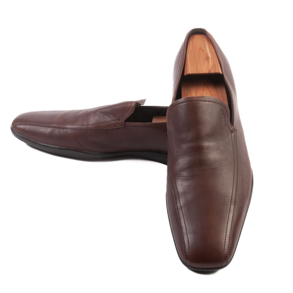 Prada Brown Leather Bicycle Toe Slip-Ons