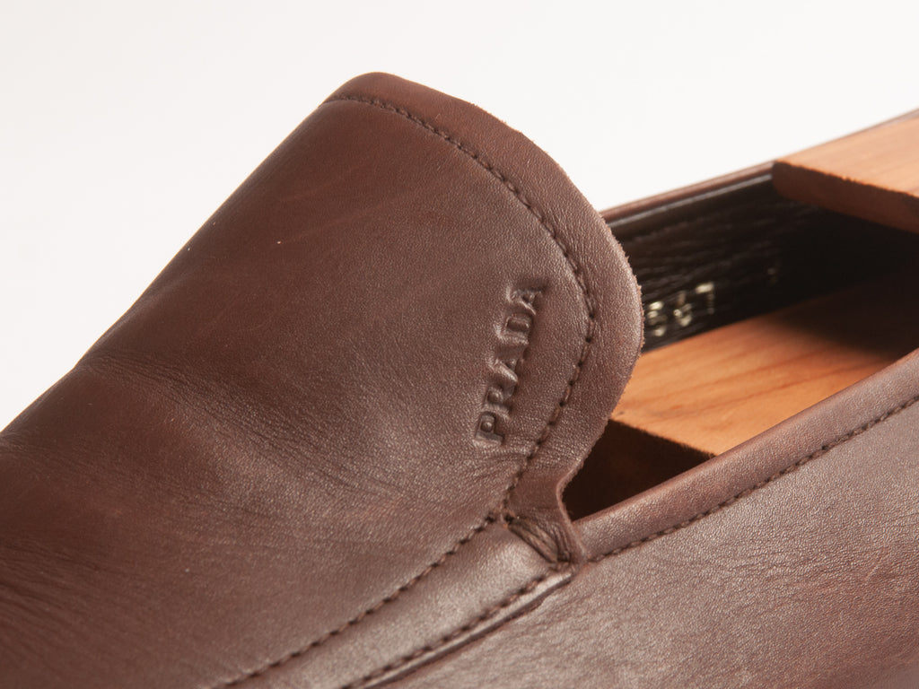 Prada Brown Leather Bicycle Toe Slip-Ons