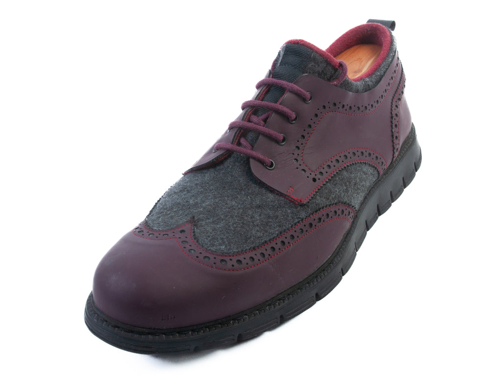 Angel Infantes Burgundy and Grey Wool Derby Shoes