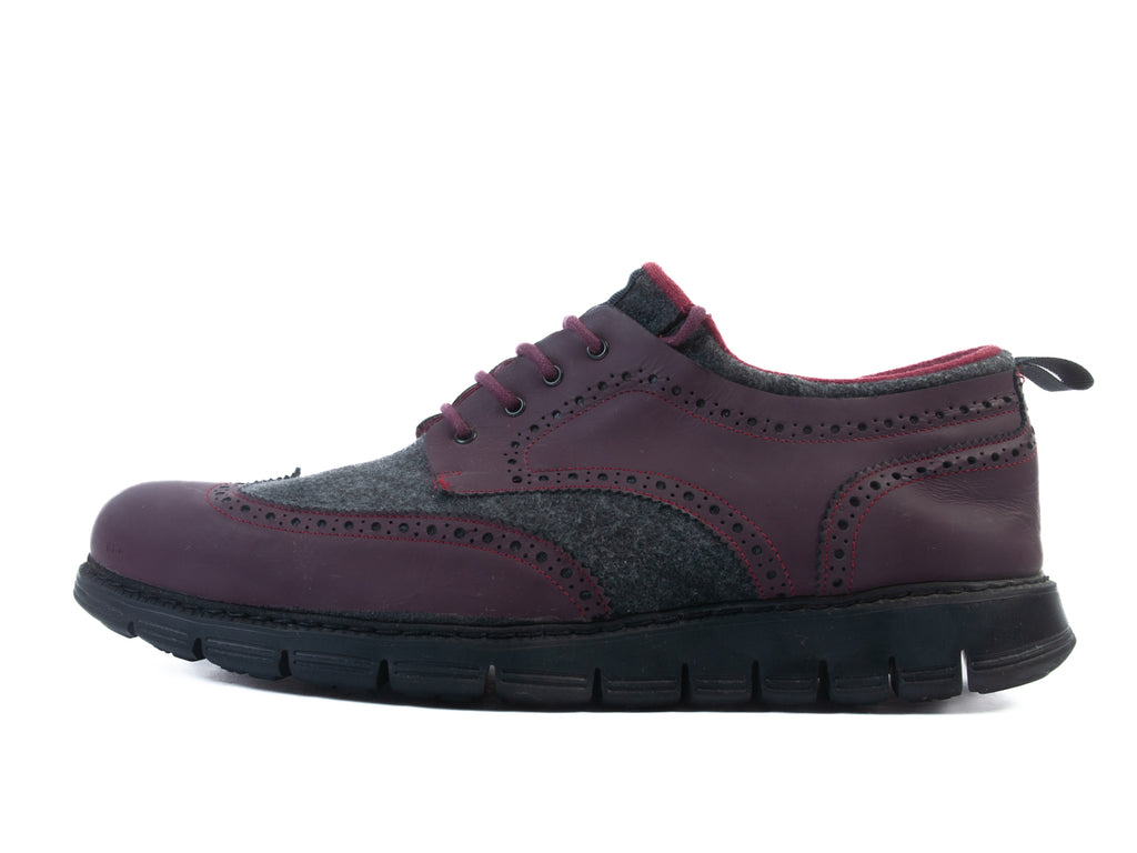 Angel Infantes Burgundy and Grey Wool Derby Shoes