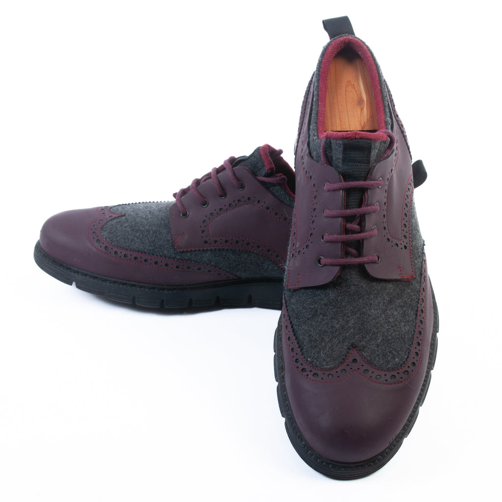 Angel Infantes Burgundy and Grey Wool Derby Shoes