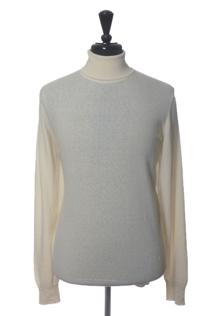 Isaia Ivory Silk Cashmere Roll Neck Sweater