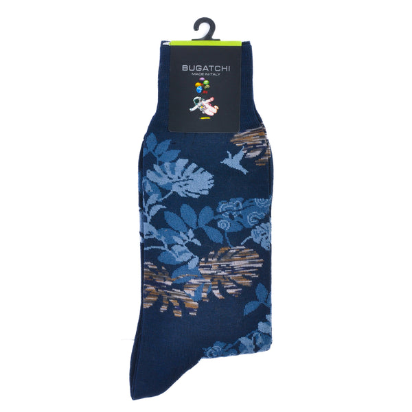 Bugatchi Navy Blue Leaf Print Socks