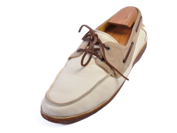 Brunello Cucinelli Distressed Ivory Leather Boat Shoes