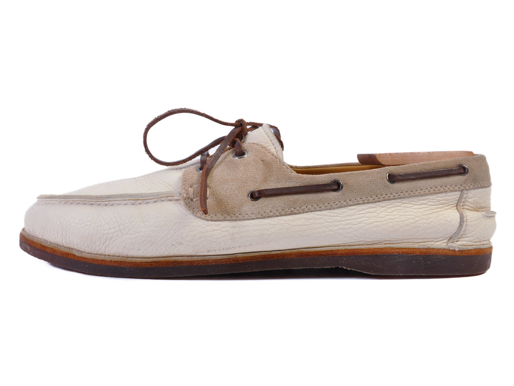 Brunello Cucinelli Distressed Ivory Leather Boat Shoes