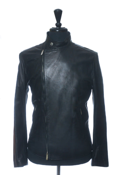Armani Collezioni Black Lambskin Nappa Leather Motorcycle Jacket