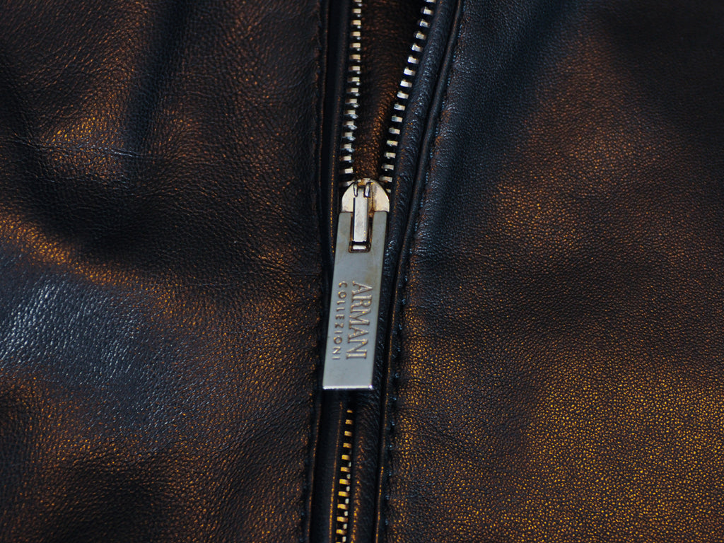 Armani Collezioni Black Lambskin Nappa Leather Motorcycle Jacket
