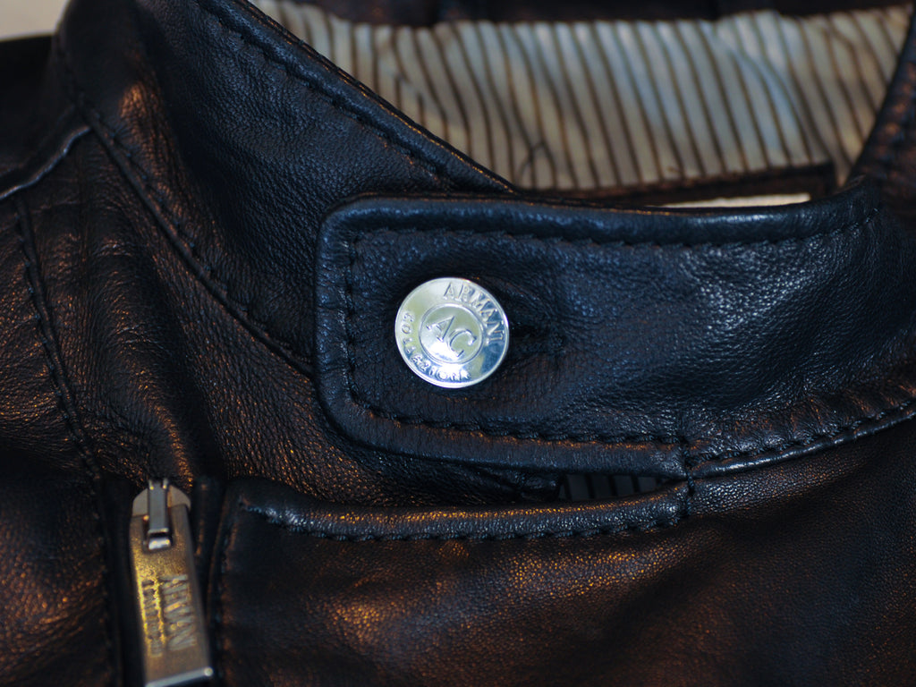 Armani Collezioni Black Lambskin Nappa Leather Motorcycle Jacket