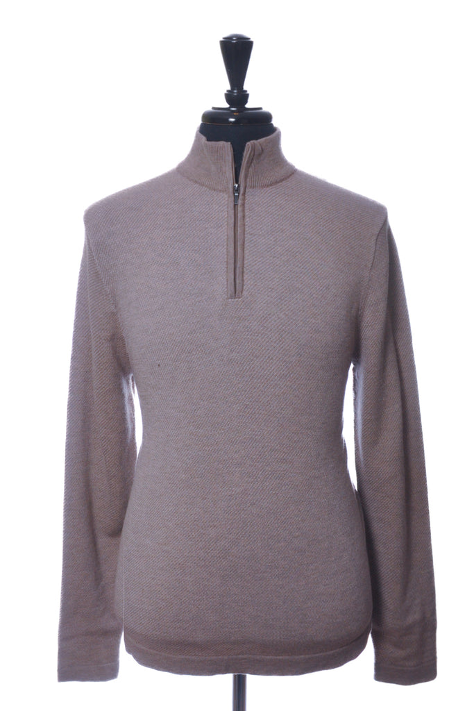 Neiman Marcus Light Brown Quarter Zip Sweater