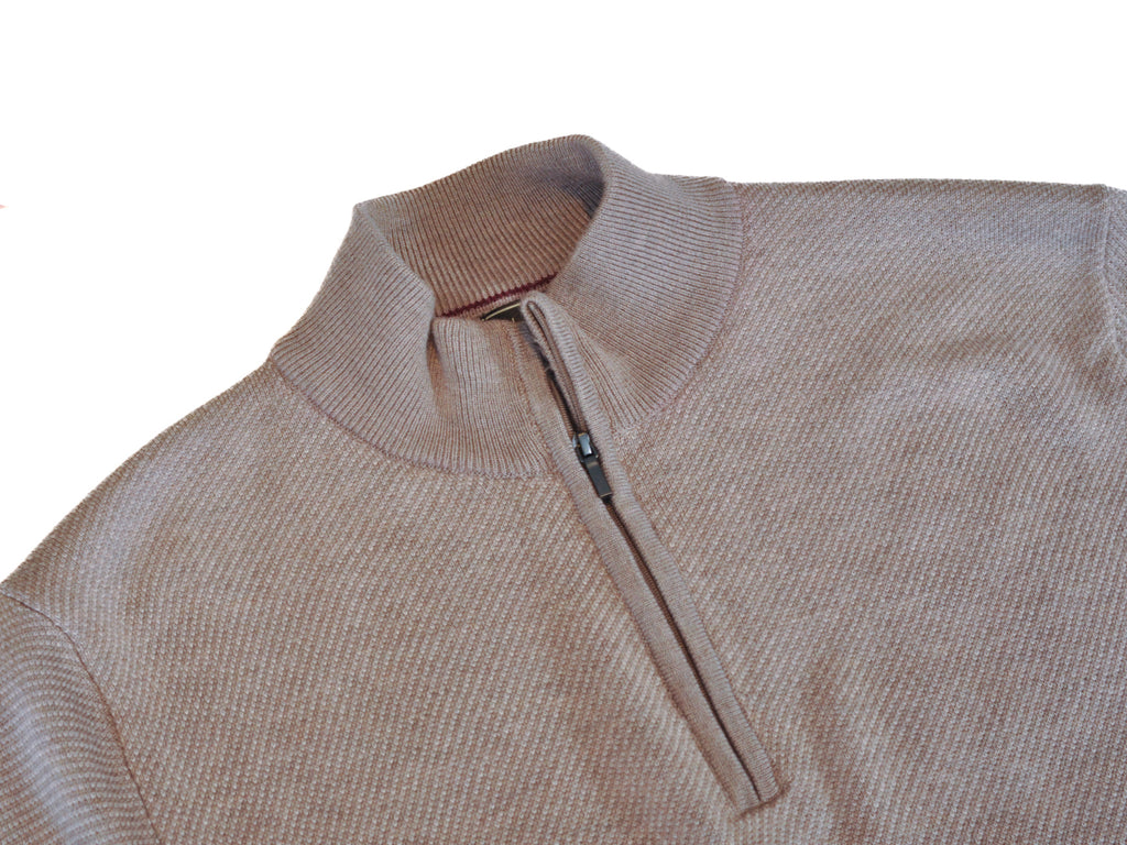 Neiman Marcus Light Brown Quarter Zip Sweater