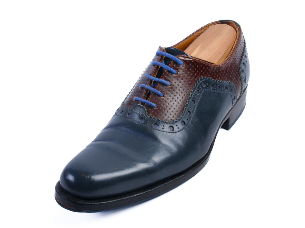 Fluevog Blue and Brown Twin Turbine Oxfords
