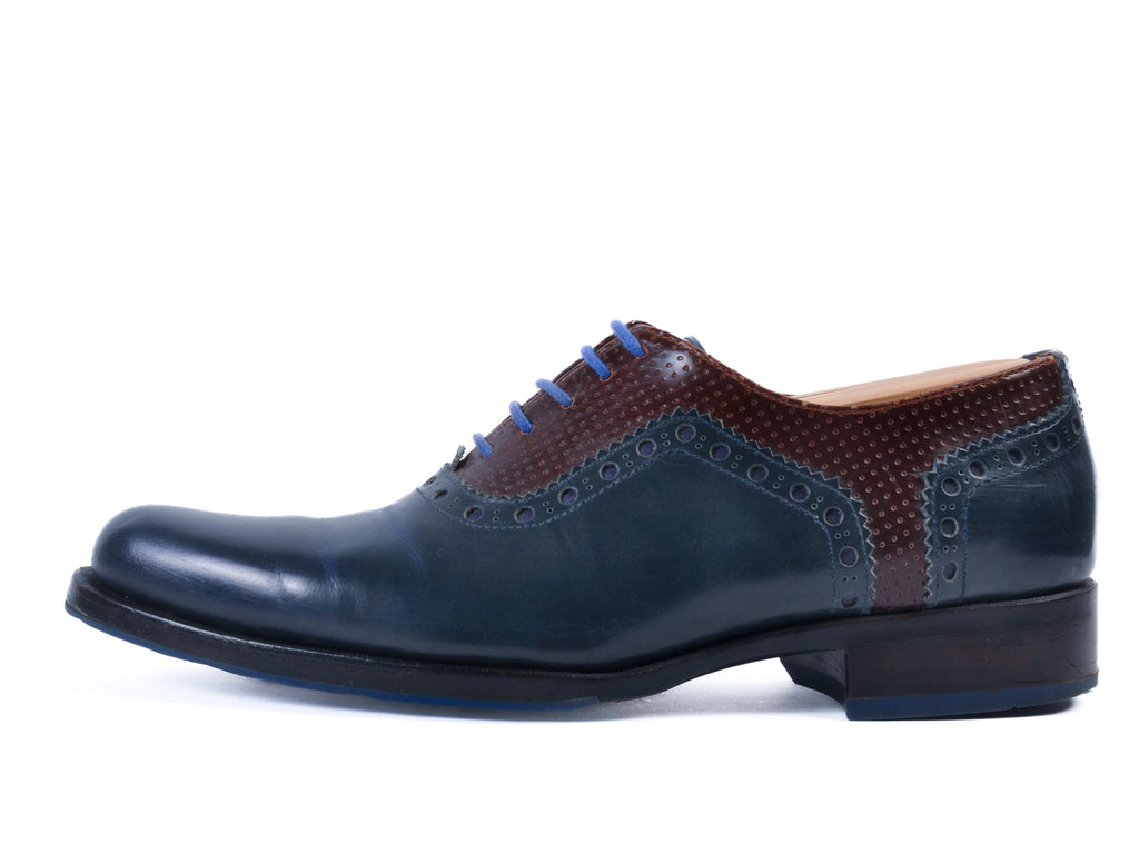 Fluevog Blue and Brown Twin Turbine Oxfords