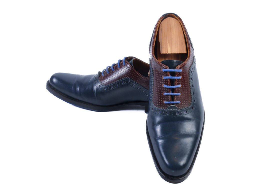 Fluevog Blue and Brown Twin Turbine Oxfords