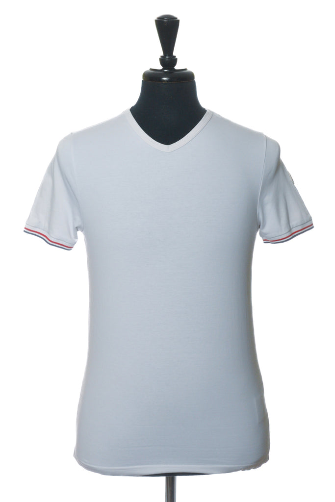 Moncler White Slim Fit Maglia Scollo V-Neck T-Shirt