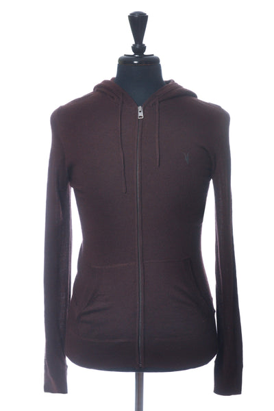 AllSaints Brown Mode Merino Full Zip Knit Hoodie
