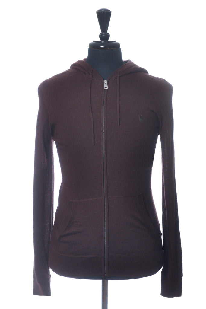 AllSaints Brown Mode Merino Full Zip Knit Hoodie