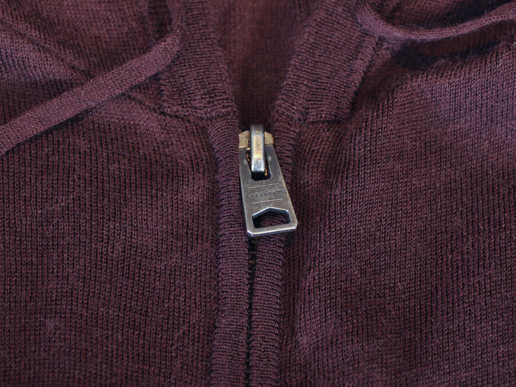 AllSaints Brown Mode Merino Full Zip Knit Hoodie