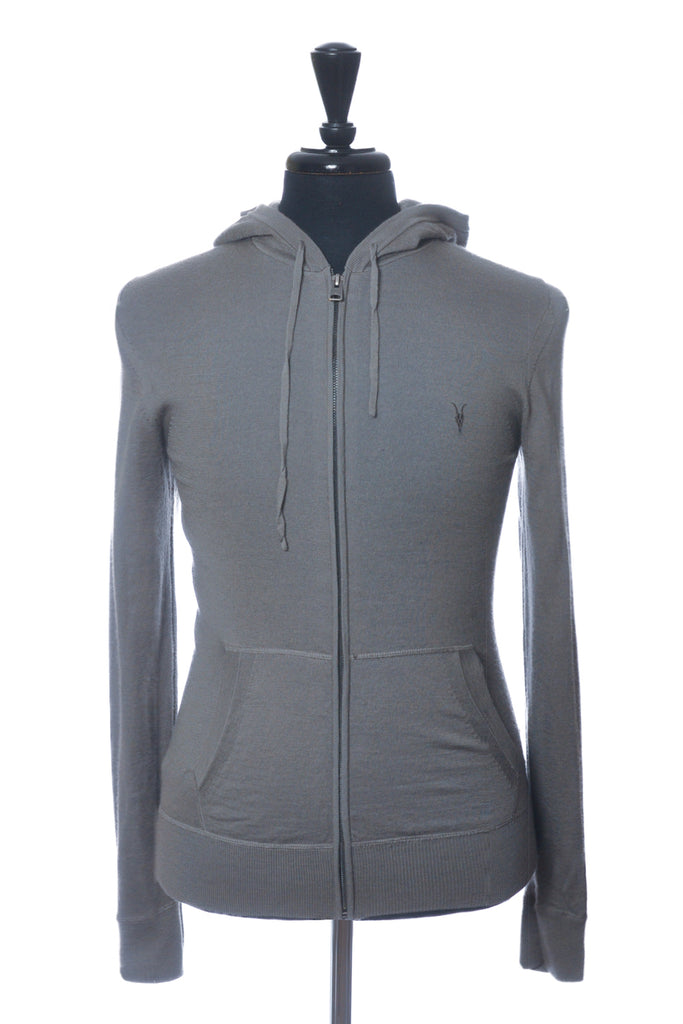 AllSaints Dark Grey Mode Merino Full Zip Knit Hoodie