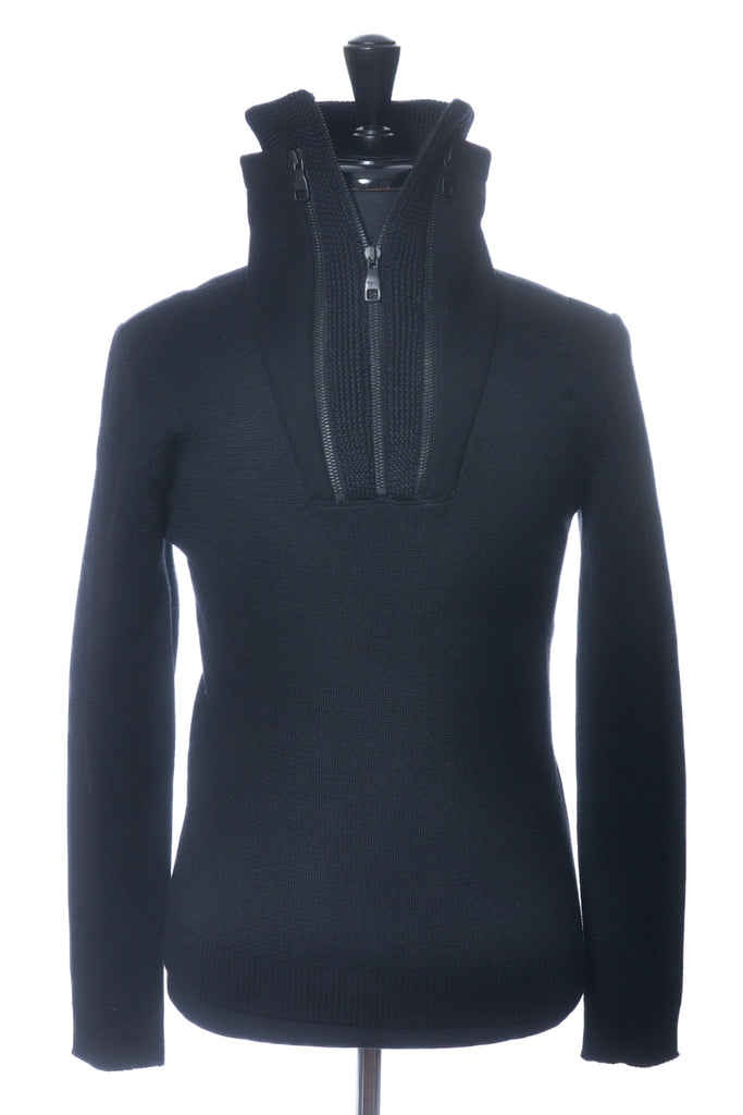 Salvatore Ferragamo Black Zip Neck Sweater