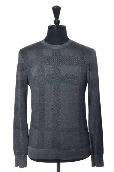 Burberry Grey Noval Check Silk Crew Neck Sweater