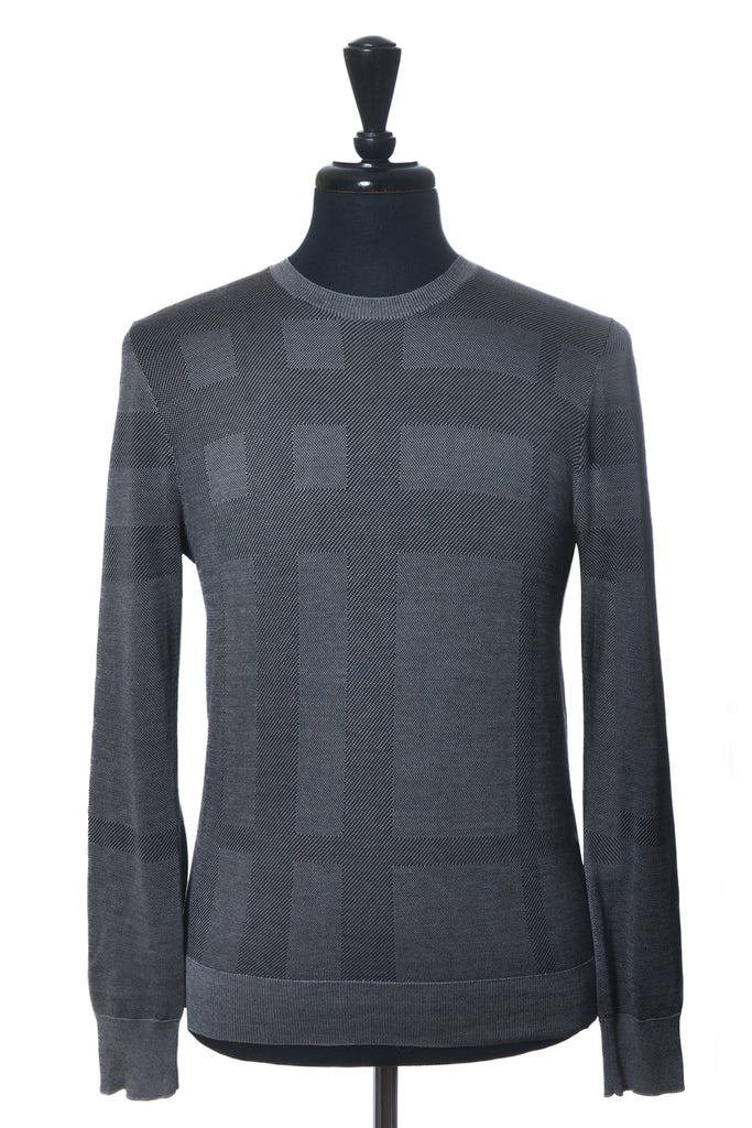 Burberry Grey Noval Check Silk Crew Neck Sweater