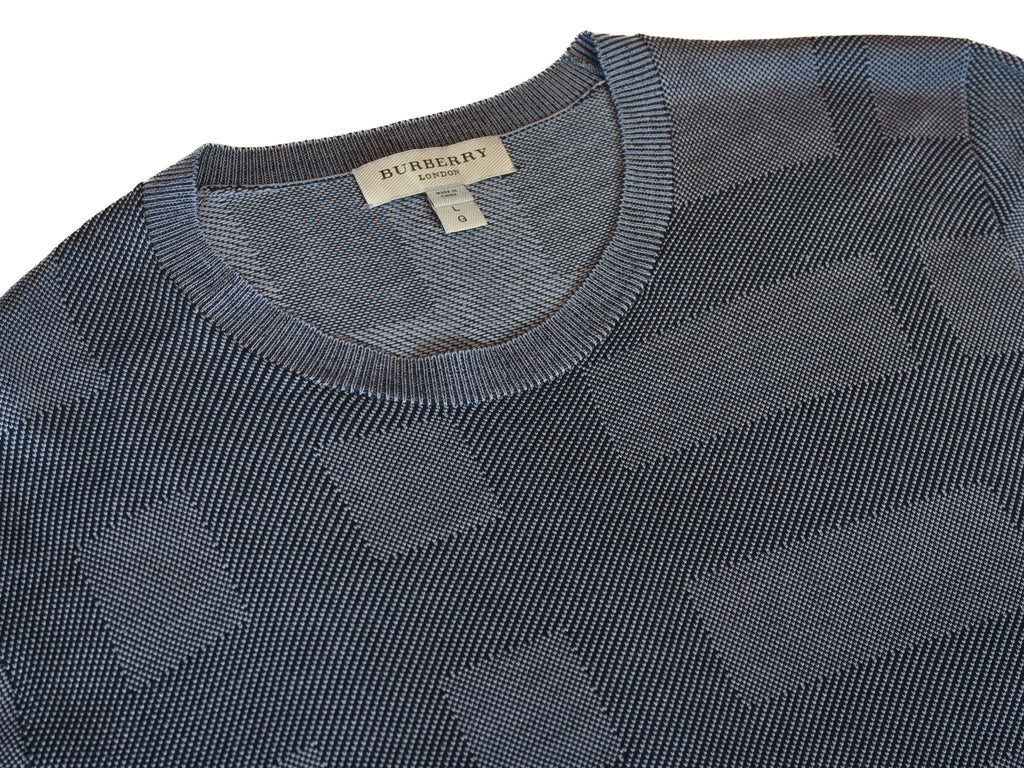 Burberry Grey Noval Check Silk Crew Neck Sweater
