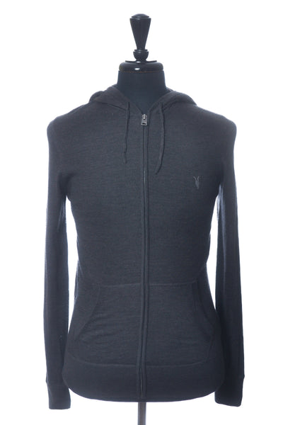 AllSaints Dark Grey Mode Merino Full Zip Knit Hoodie
