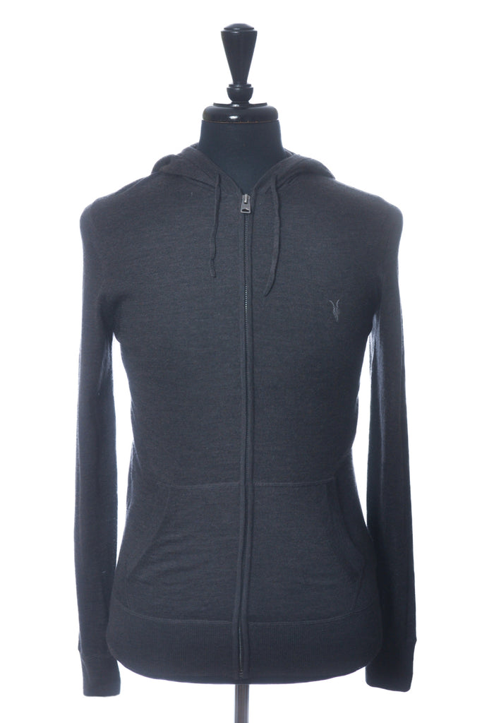 AllSaints Dark Grey Mode Merino Full Zip Knit Hoodie