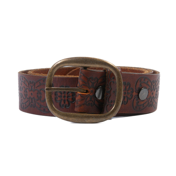 Robbie French Brown Tooled Leather Belt