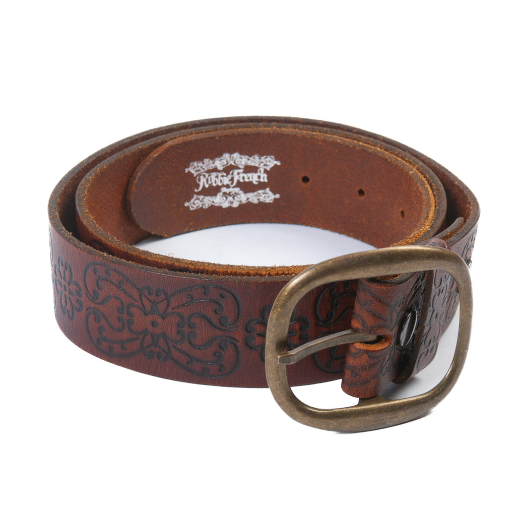 Robbie French Brown Tooled Leather Belt