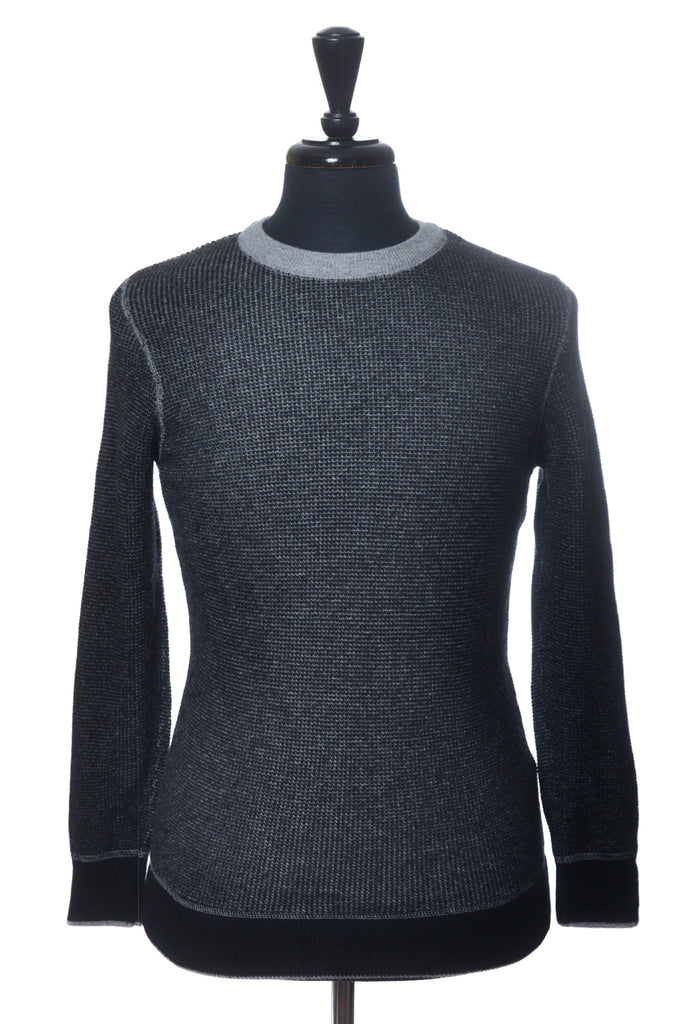 Benson Charcoal Grey Cashmere Blend Waffle Knit Crew Neck Sweater