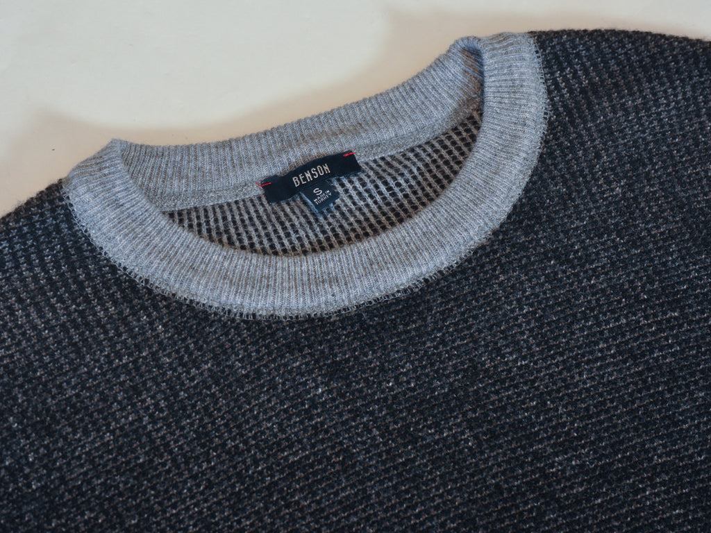 Benson Charcoal Grey Cashmere Blend Waffle Knit Crew Neck Sweater