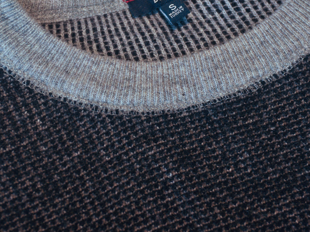 Benson Charcoal Grey Cashmere Blend Waffle Knit Crew Neck Sweater