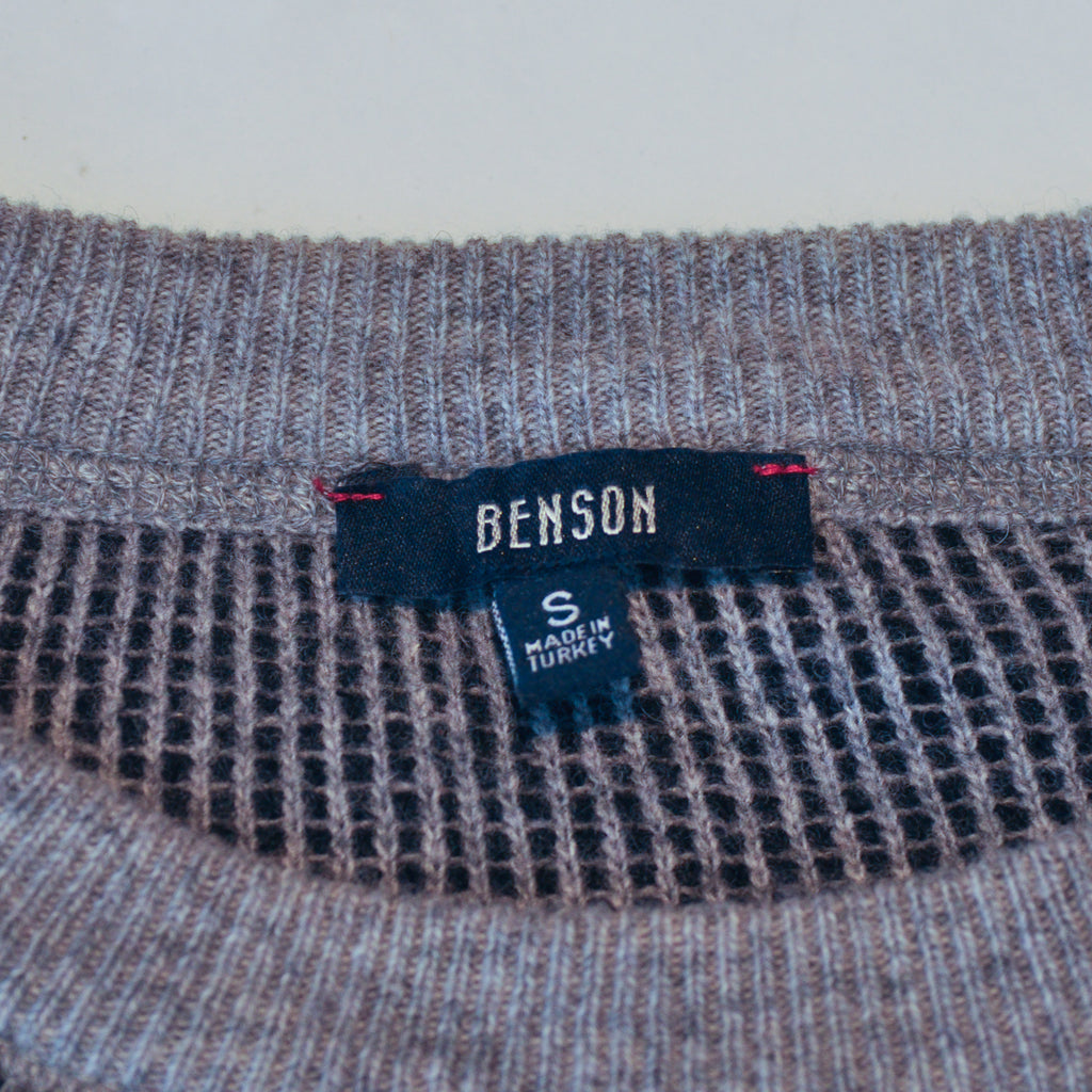 Benson Charcoal Grey Cashmere Blend Waffle Knit Crew Neck Sweater
