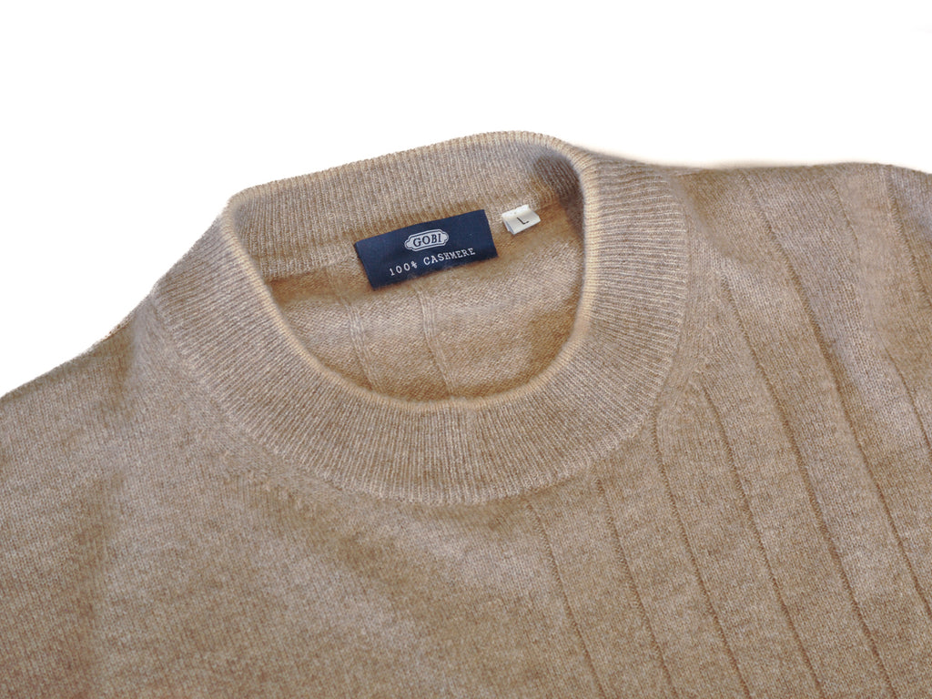Gobi Brown Jacquard Cashmere Crew Neck Sweater