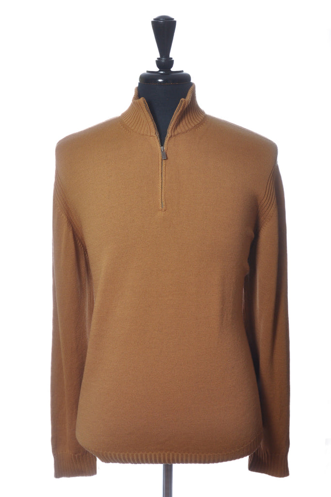 Faconnable Brown Merino Wool Quarter Zip Sweater