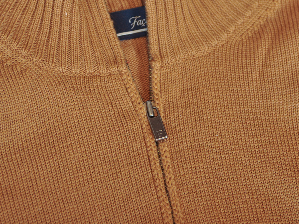 Faconnable Brown Merino Wool Quarter Zip Sweater