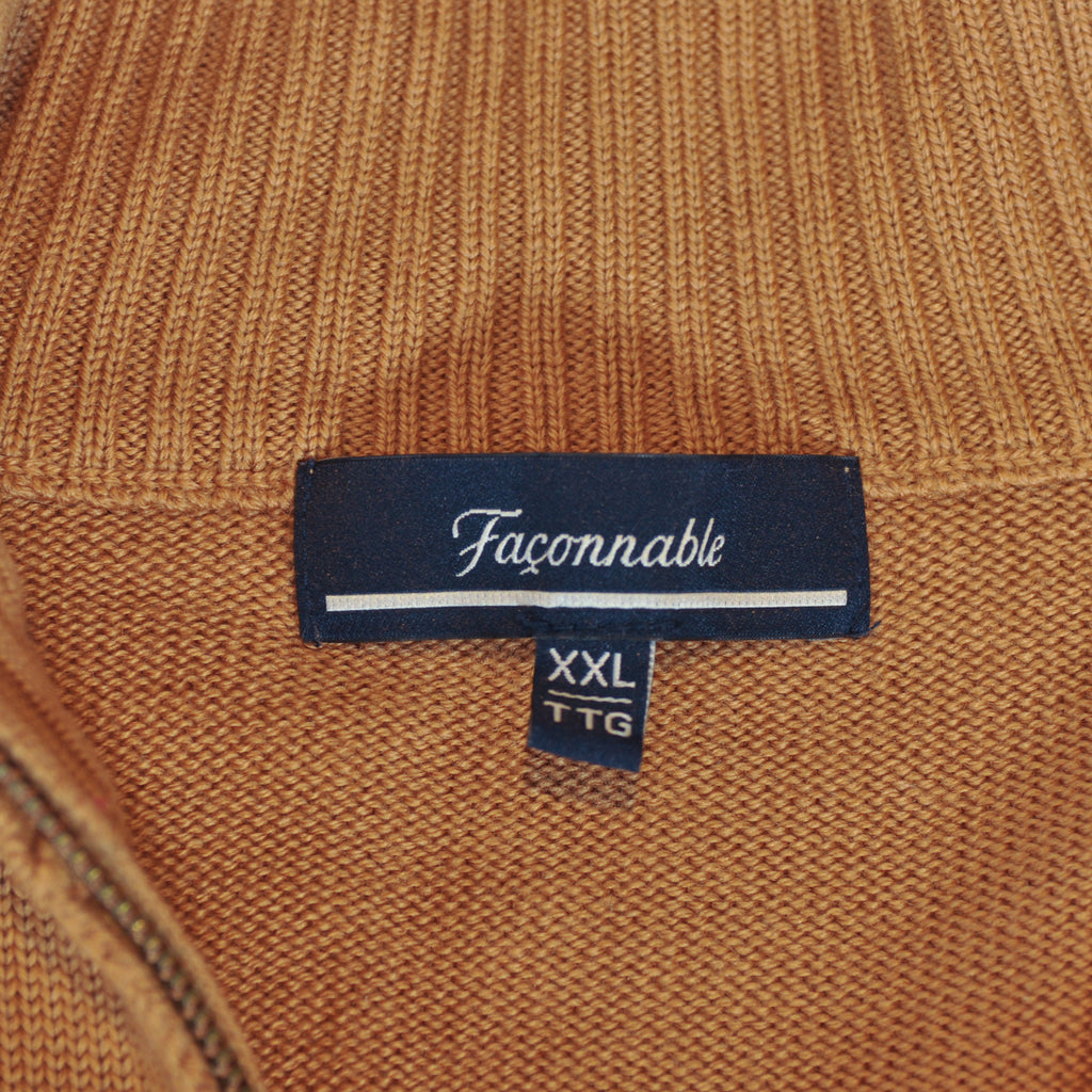Faconnable Brown Merino Wool Quarter Zip Sweater
