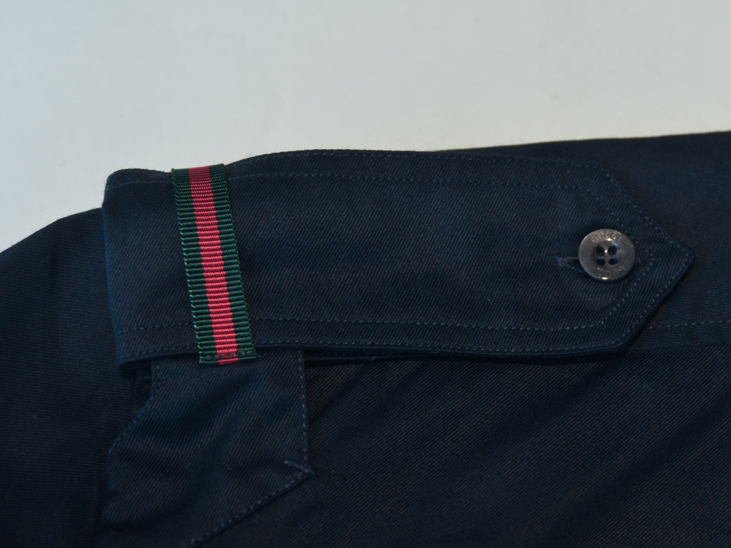Gucci Navy Blue Fitted Military Short Sleeve Shirt